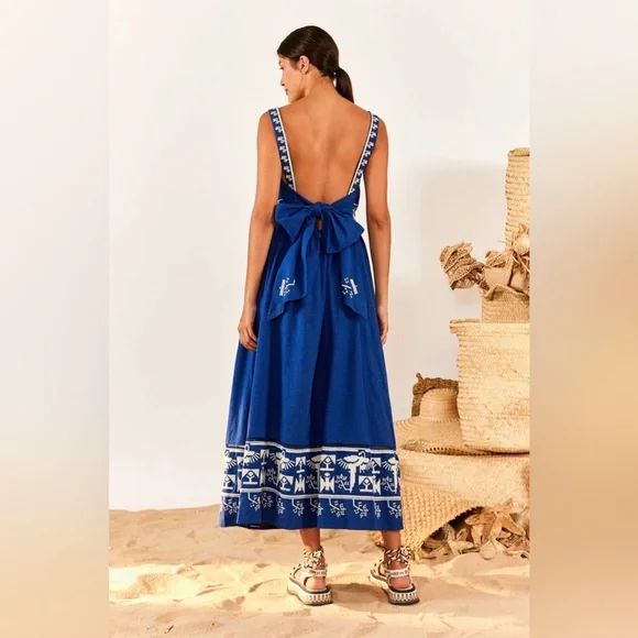 Farm Rio square neck Embroidered midi dress - Picture 11 of 16